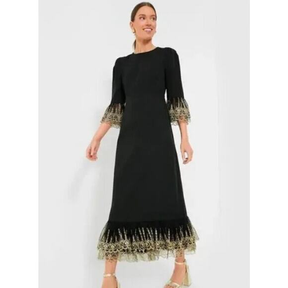 Tuckernuck Tops - TUCKERNUCK Pomander Place Black Gold Lace Lillith Dress NWT Size Large